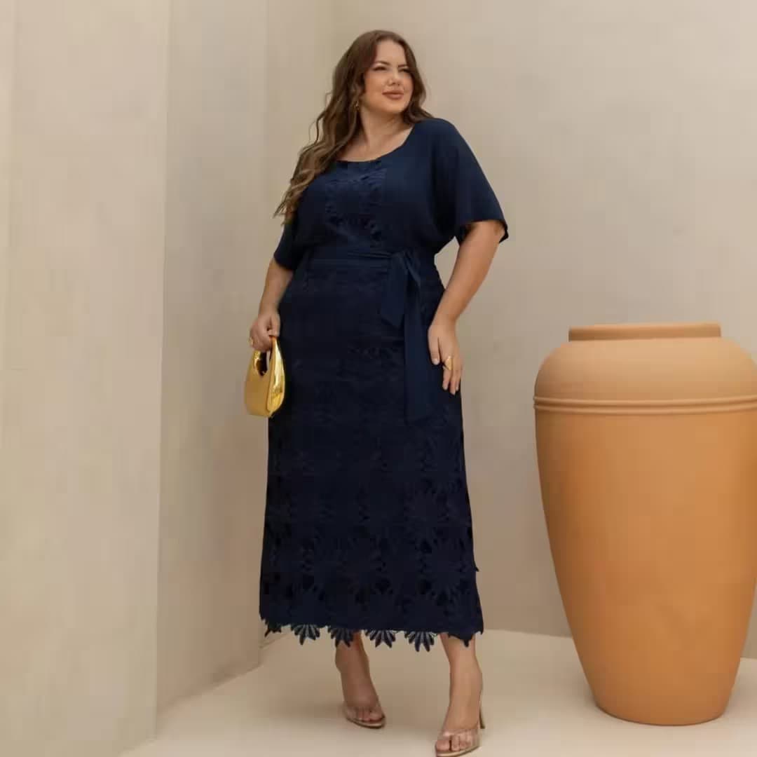 Saia Midi Plus Size Ref 810122 Marinho MARINHO