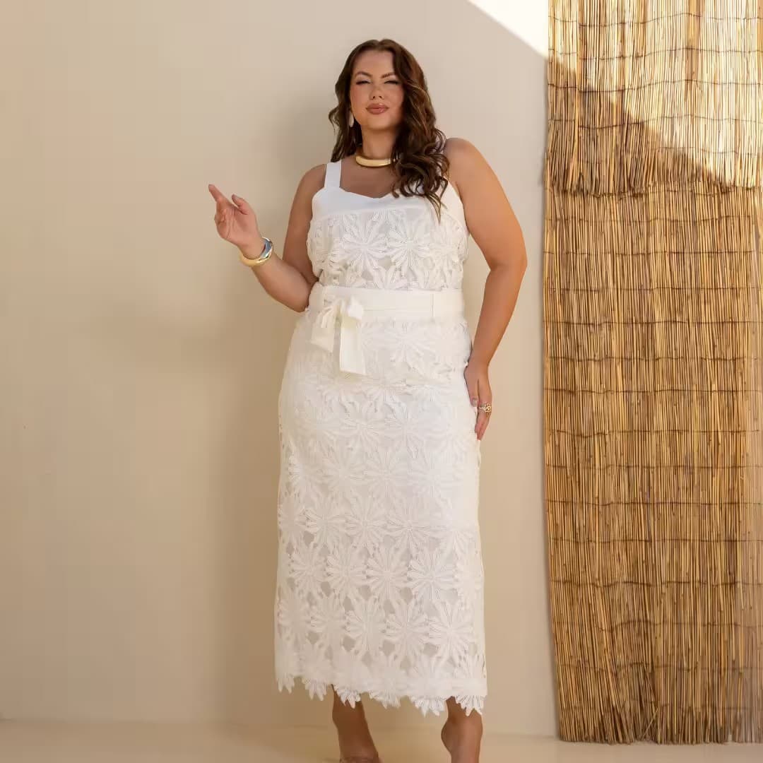 Saia Midi Plus Size Ref 810122 Marinho OFF WHITE