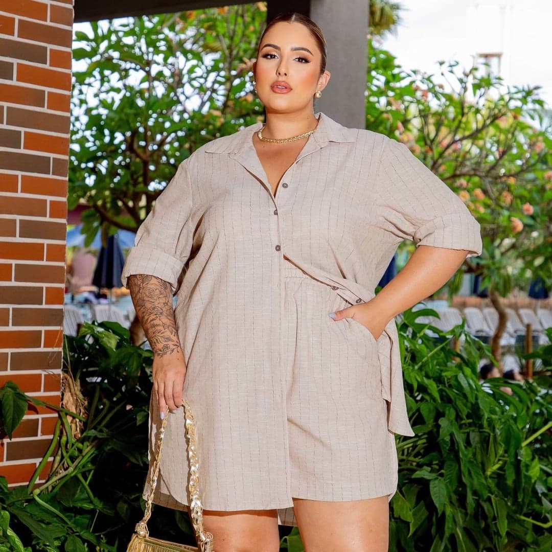 Shorts Feminino Plus Size Ref 810134 Preto BEGE