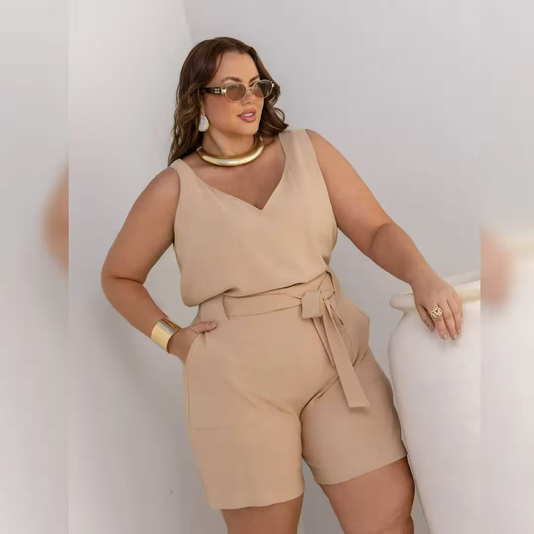 SHORTS FEMININO CURTO PLUS SIZE 810150 AMARELO 46 JOIN CURVES BEGE