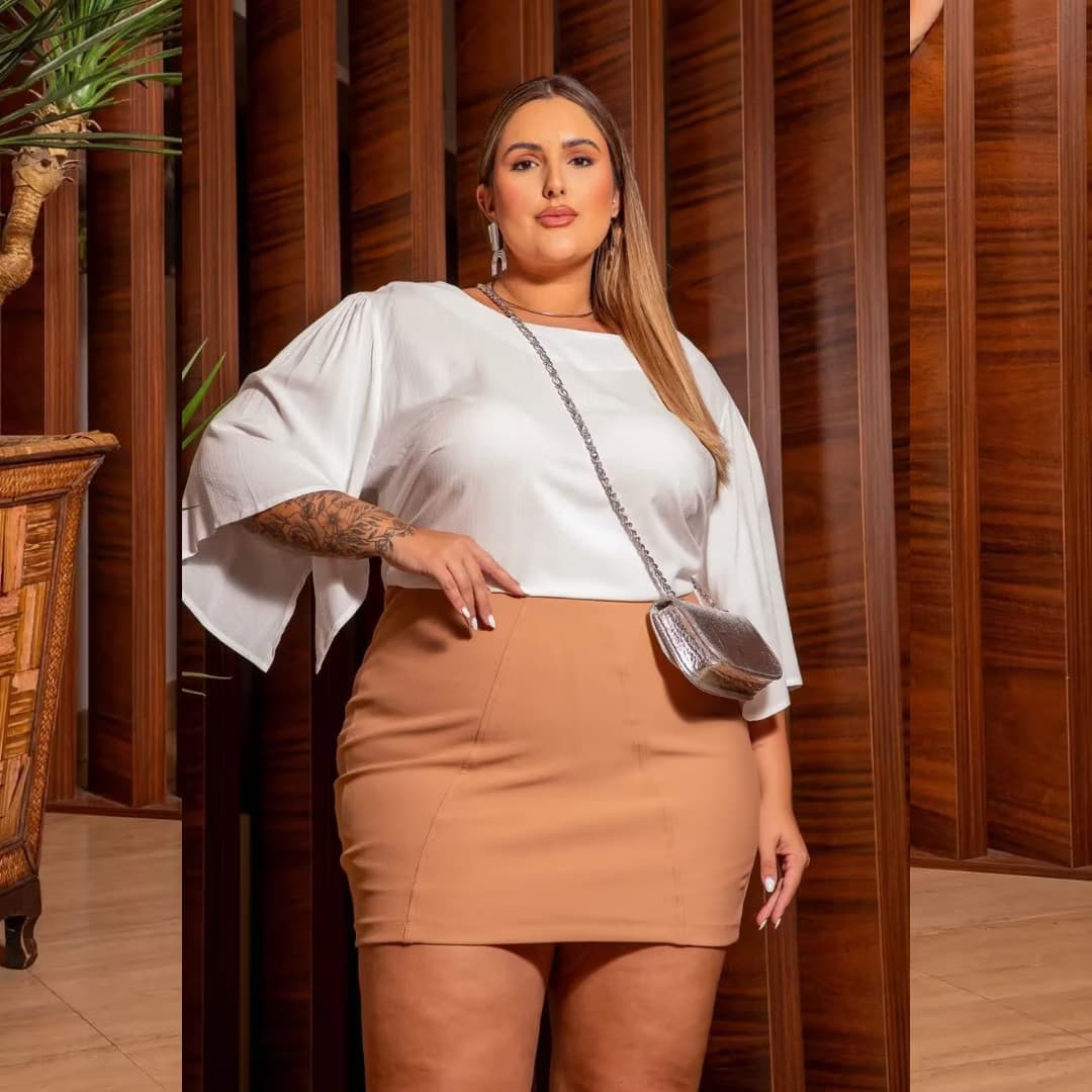 Shorts Saia Bengaline Plus Size Ref 820109 Amendoa AMENDOA