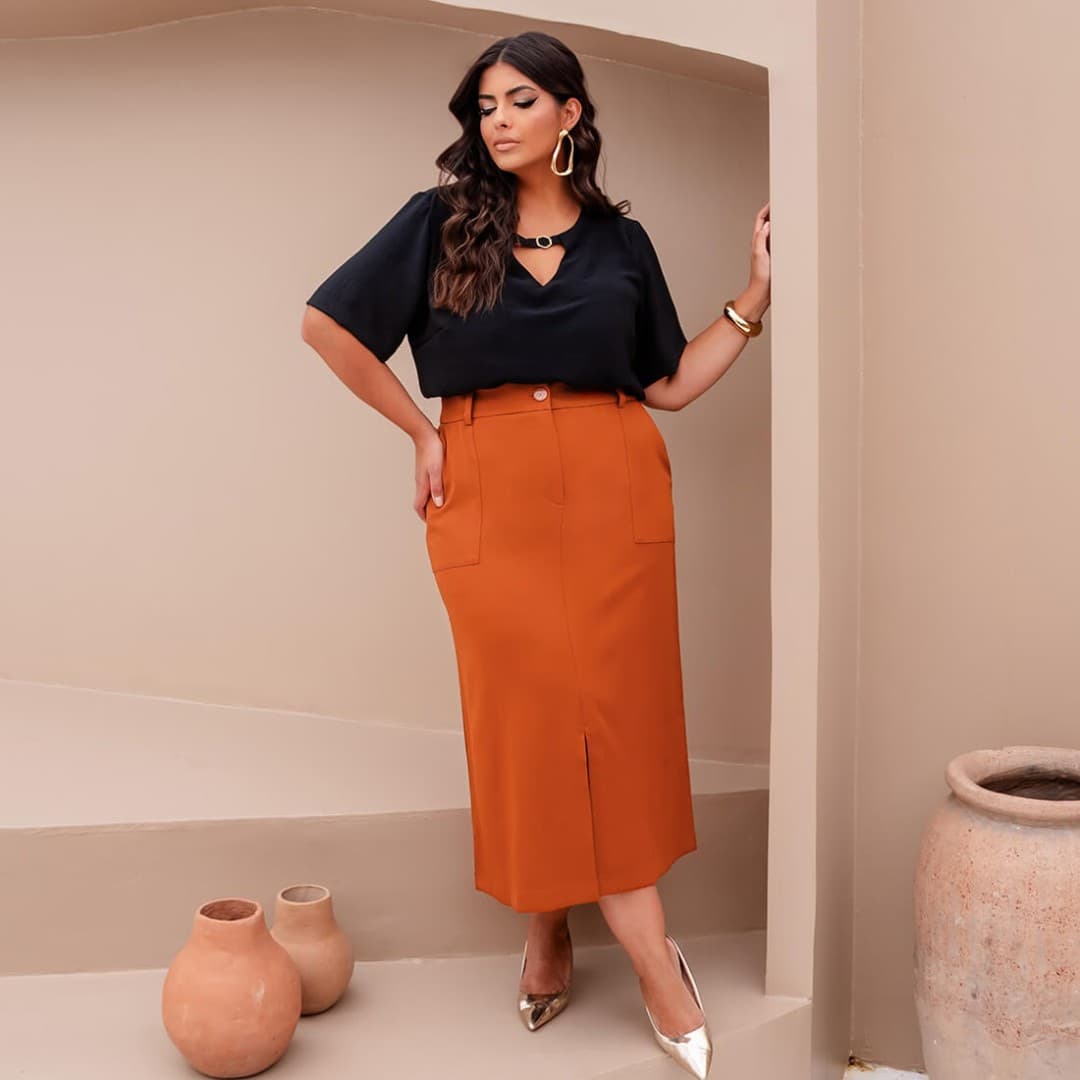 Saia Mid Plus Size Ref 820114 Marrom MARROM