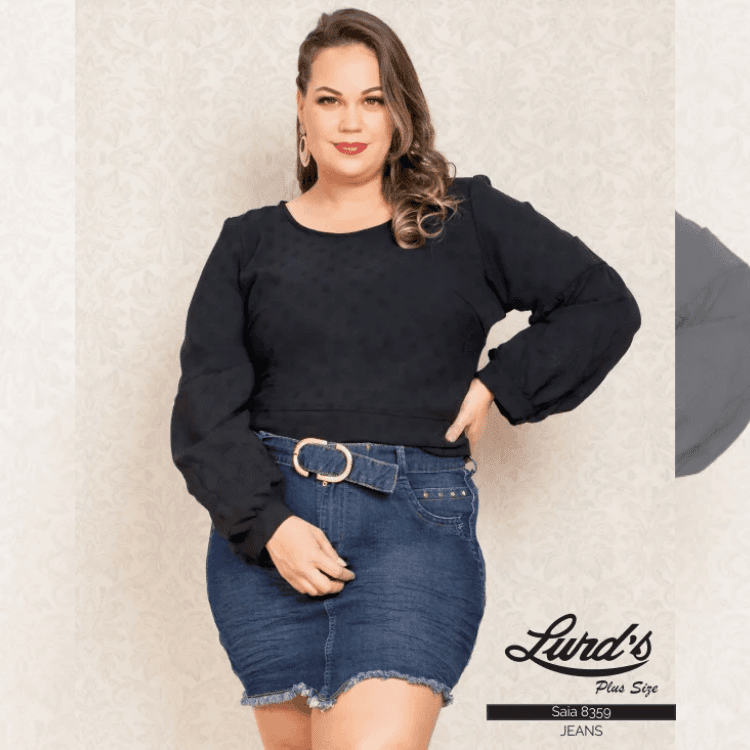 Mini Saia Plus Size Ref 8359 Jeans Com Cinto JEANS