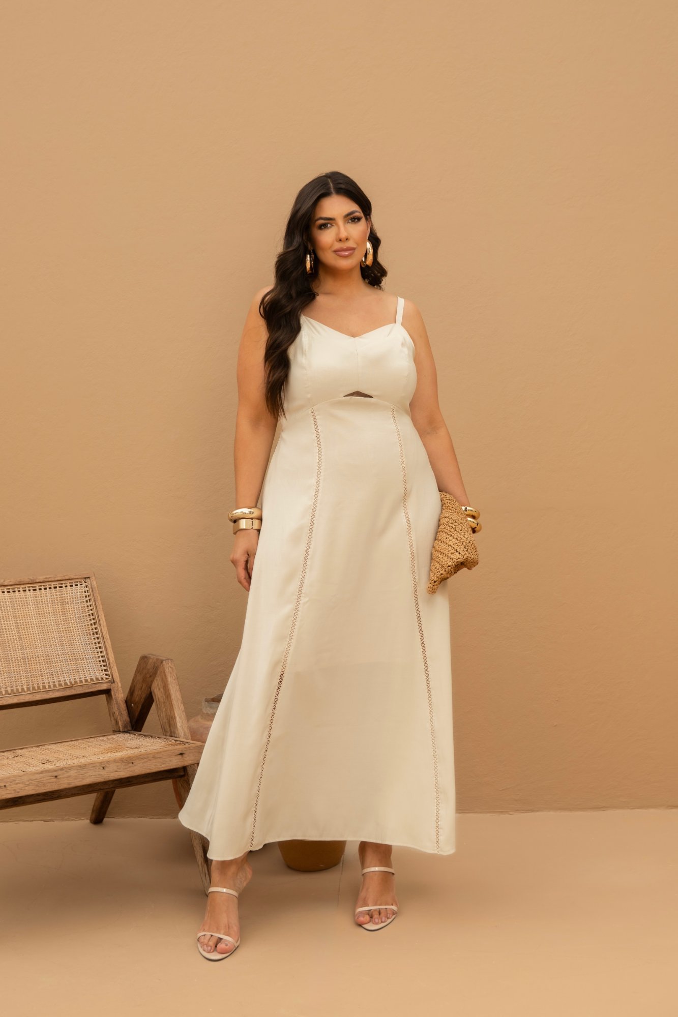 Vestido Longo sem Manga BEGE
