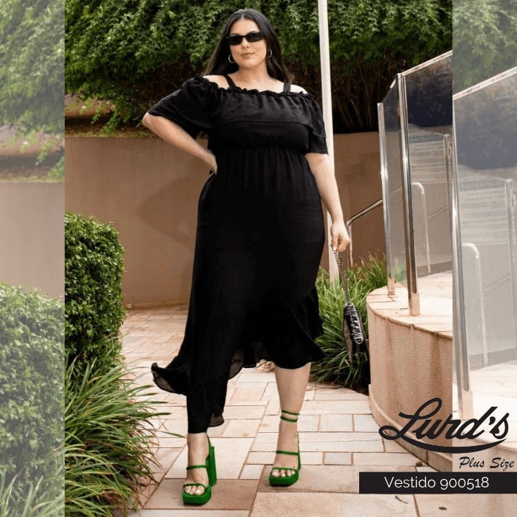VESTIDO MID PLUS SIZE MANGA CURTA 900518 JOIN PRETO 46 PRETO