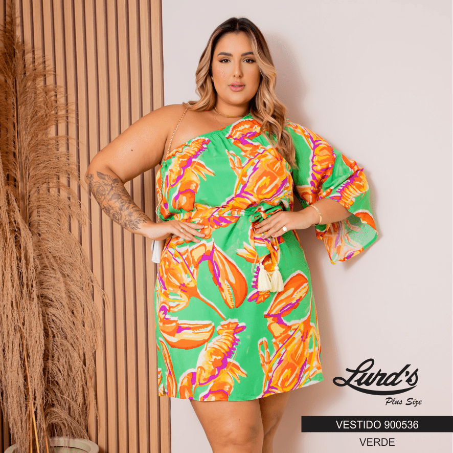 Vestido Plus Size Manga Curta Ref 900536 Estampa Verde ESTAMPA VERDE