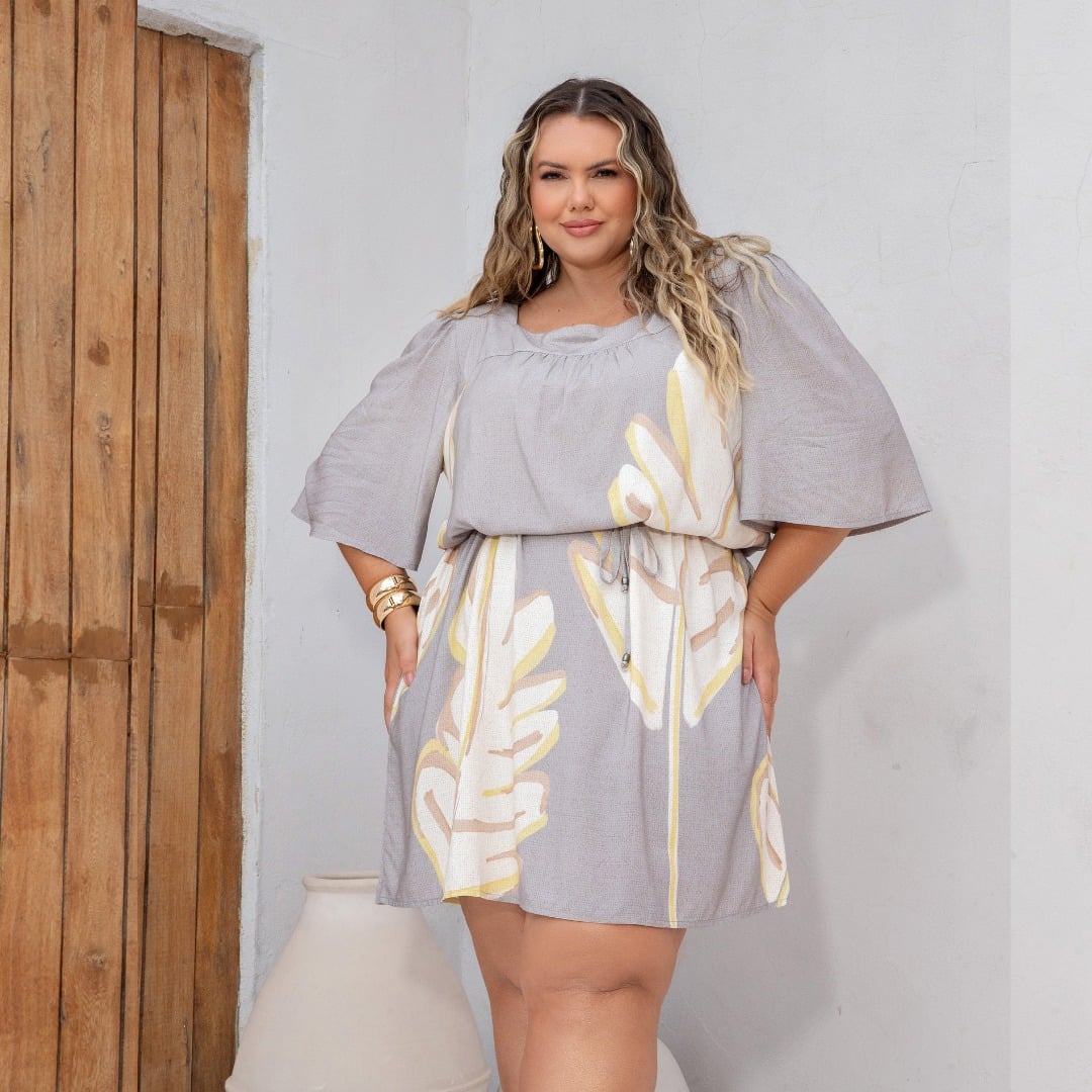 VESTIDO PLUS SIZE MANGA CURTA 900748 JOIN TELHA 46 CINZA