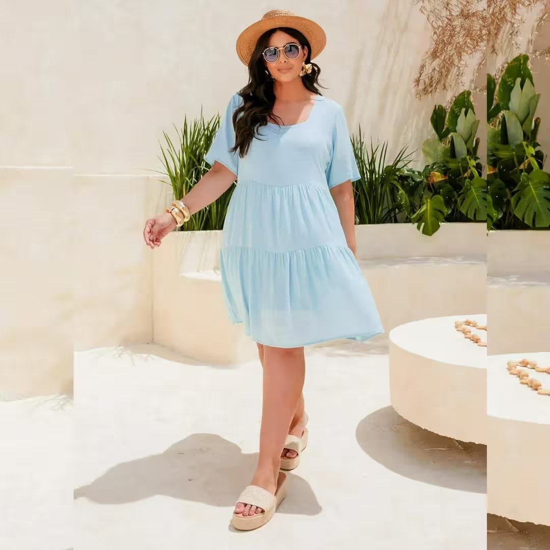 VESTIDO MANGA CURTA PLUS SIZE 900862 VERDE 46 JOIN CURVES AZUL