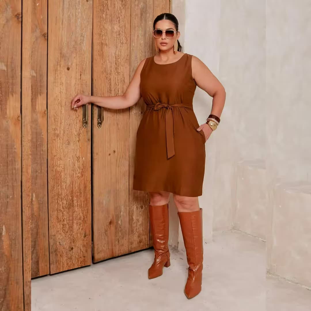 Vestido Sem Manga Plus Size Ref 900890 Cor Preta MARROM