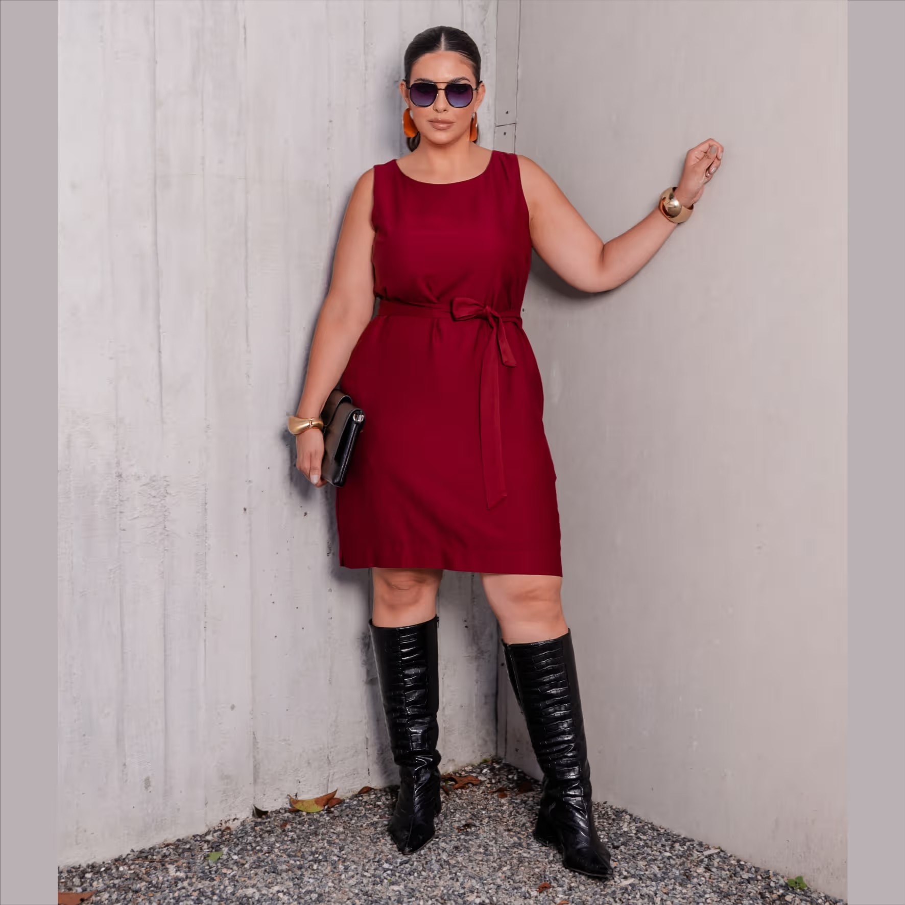 Vestido Sem Manga Plus Size Ref 900890 Cor Preta VINHO