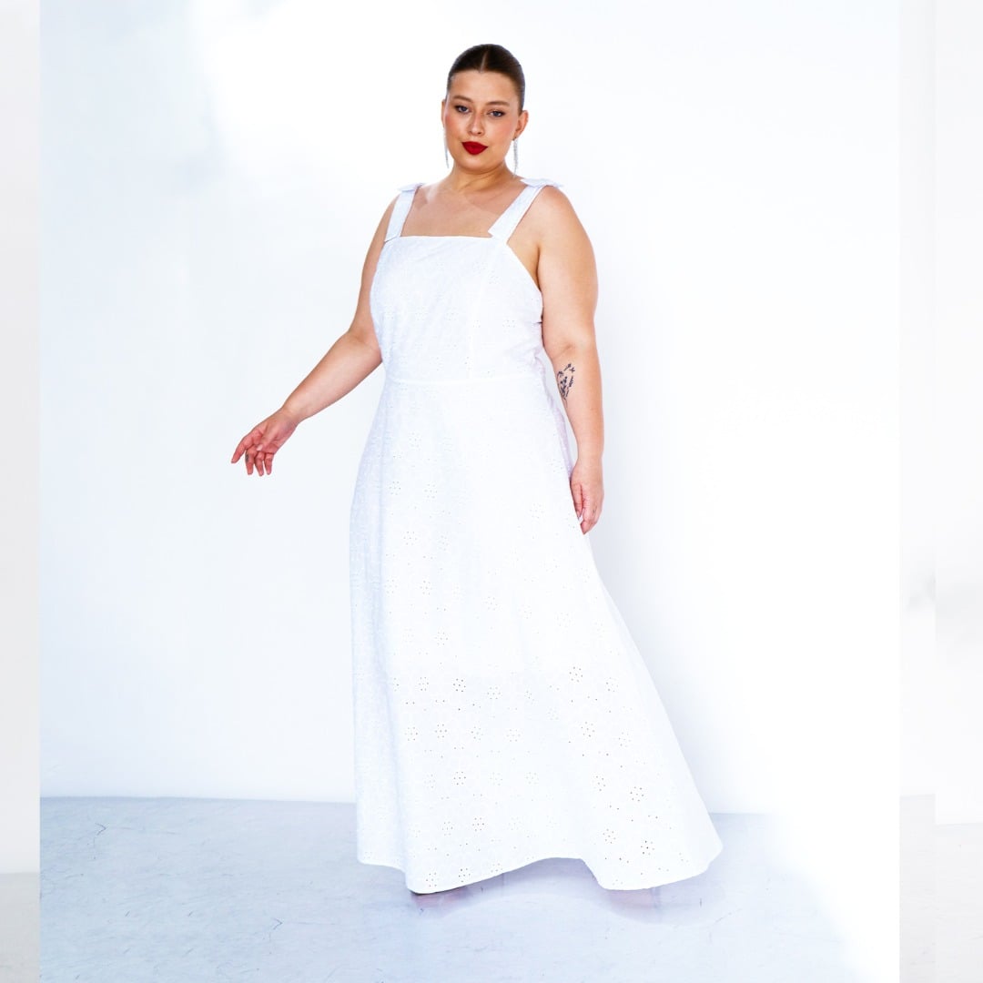 VESTIDO LONGO PLUS SIZE SEM MANGA 9398 JULIA PLUS VERMELHO 46 BRANCO