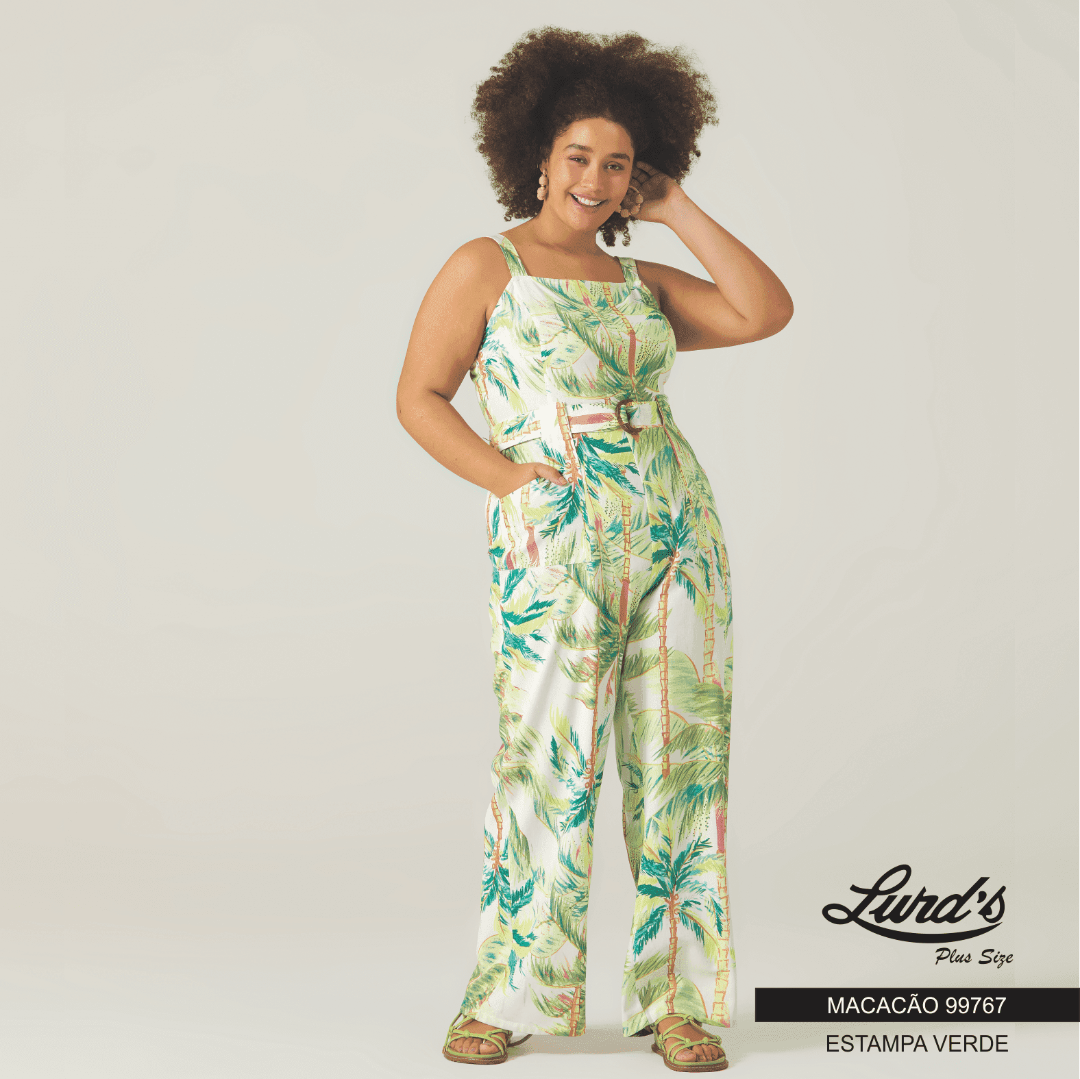 MACACÃO LONGO FEMININO PLUS SIZE SEM MANGA 99767 MALWEE ESTAMPA VERDE 46 ESTAMPA VERDE
