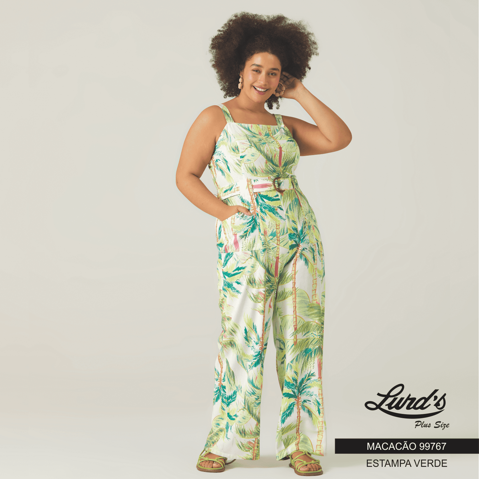 MACACÃO LONGO FEMININO PLUS SIZE SEM MANGA 99767 MALWEE ESTAMPA VERDE 46 ESTAMPA VERDE