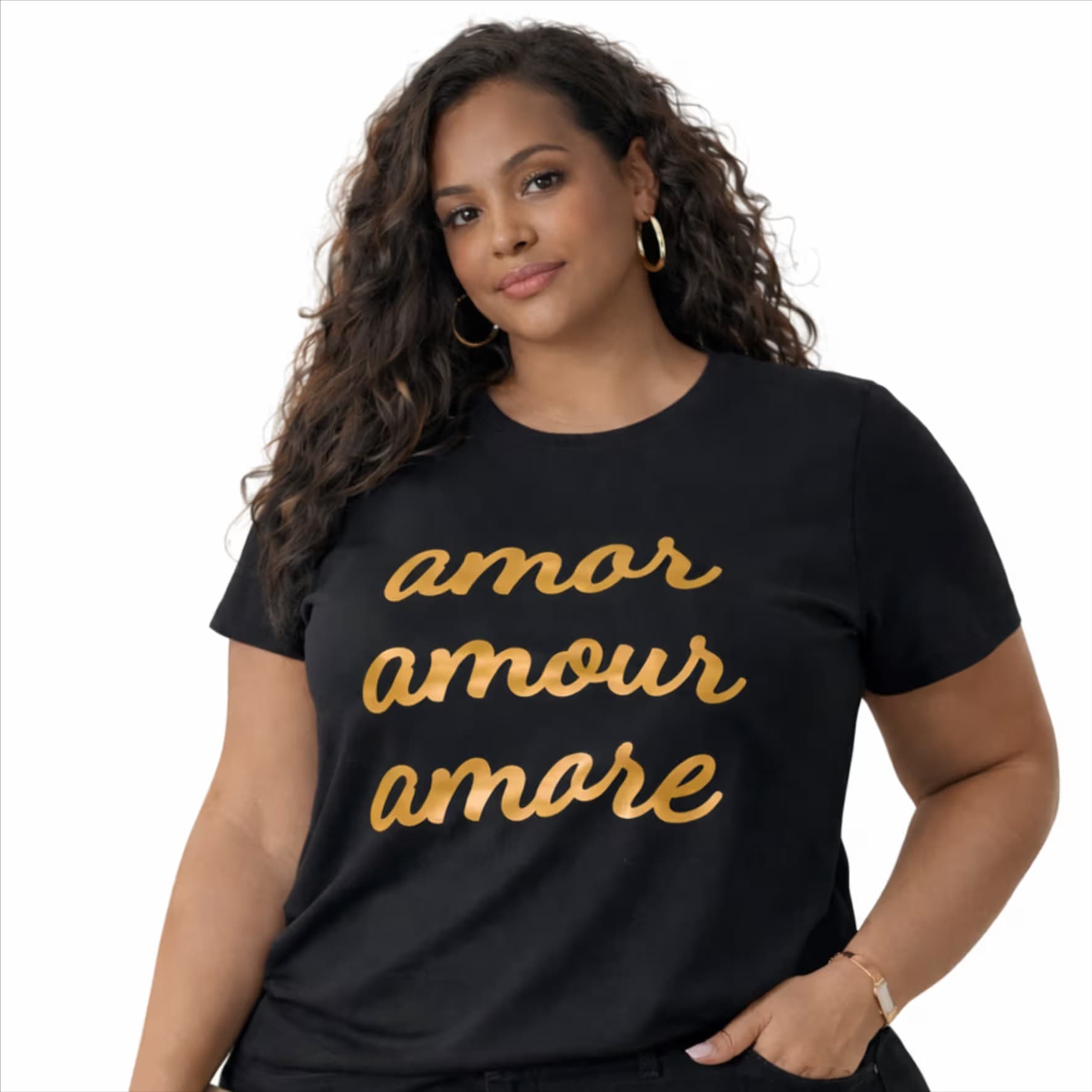 T-shirt Plus Size Feminina Ref Amore Preto LOLA PRETO