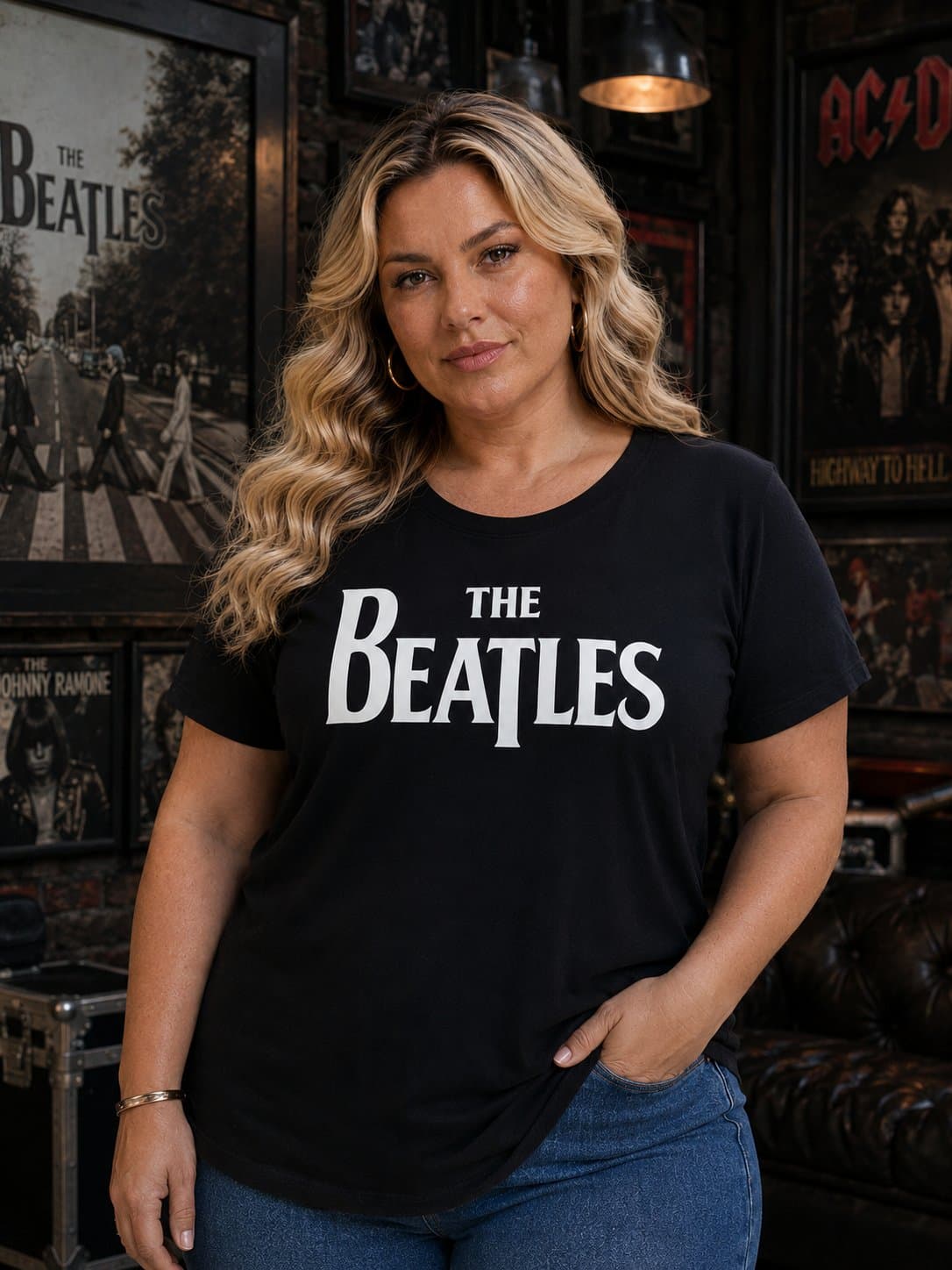 Blusa T-Shirt Feminina Plus Size Mana Curta The Beatles Preto PRETO