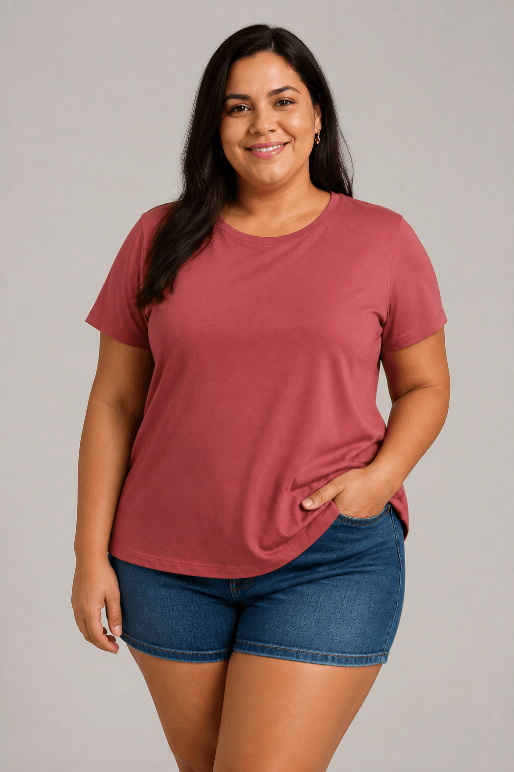 BLUSA FEMININA PLUS SIZE MANGA CURTA BMM-100 MARRIE PRETO 48 GOIABA