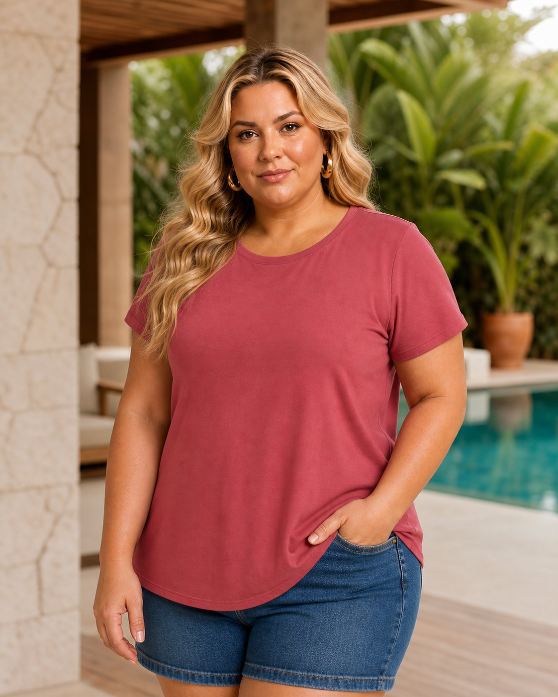 BLUSA FEMININA PLUS SIZE MANGA CURTA BMM-100 MARRIE PRETO 48 GOIABA
