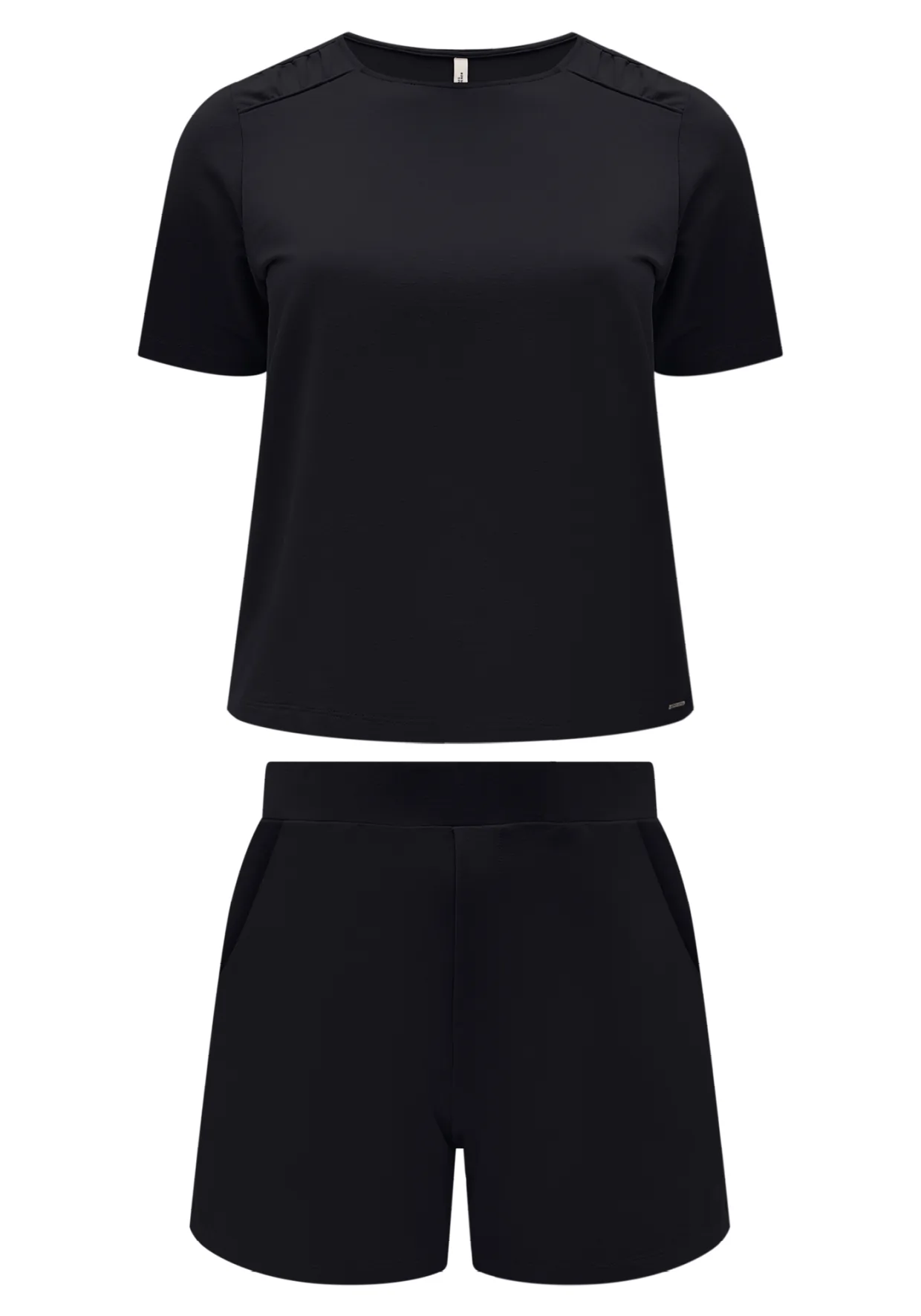 Conjunto Feminino Plus Size Blusa Manga Curta + Shorts Ref C0329 Preto PRETO