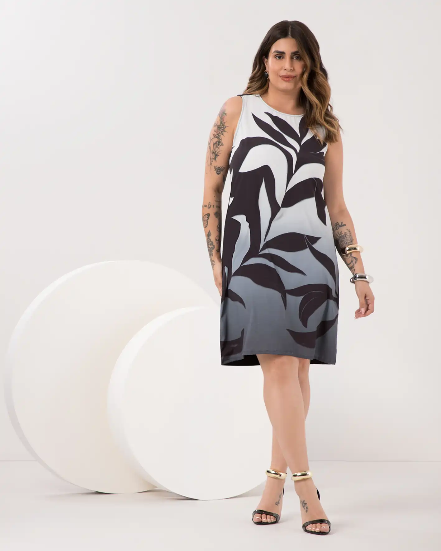 Vestido Plus Size Manga Curta Ref C0333 Estampa Preto ESTAMPA PRETO