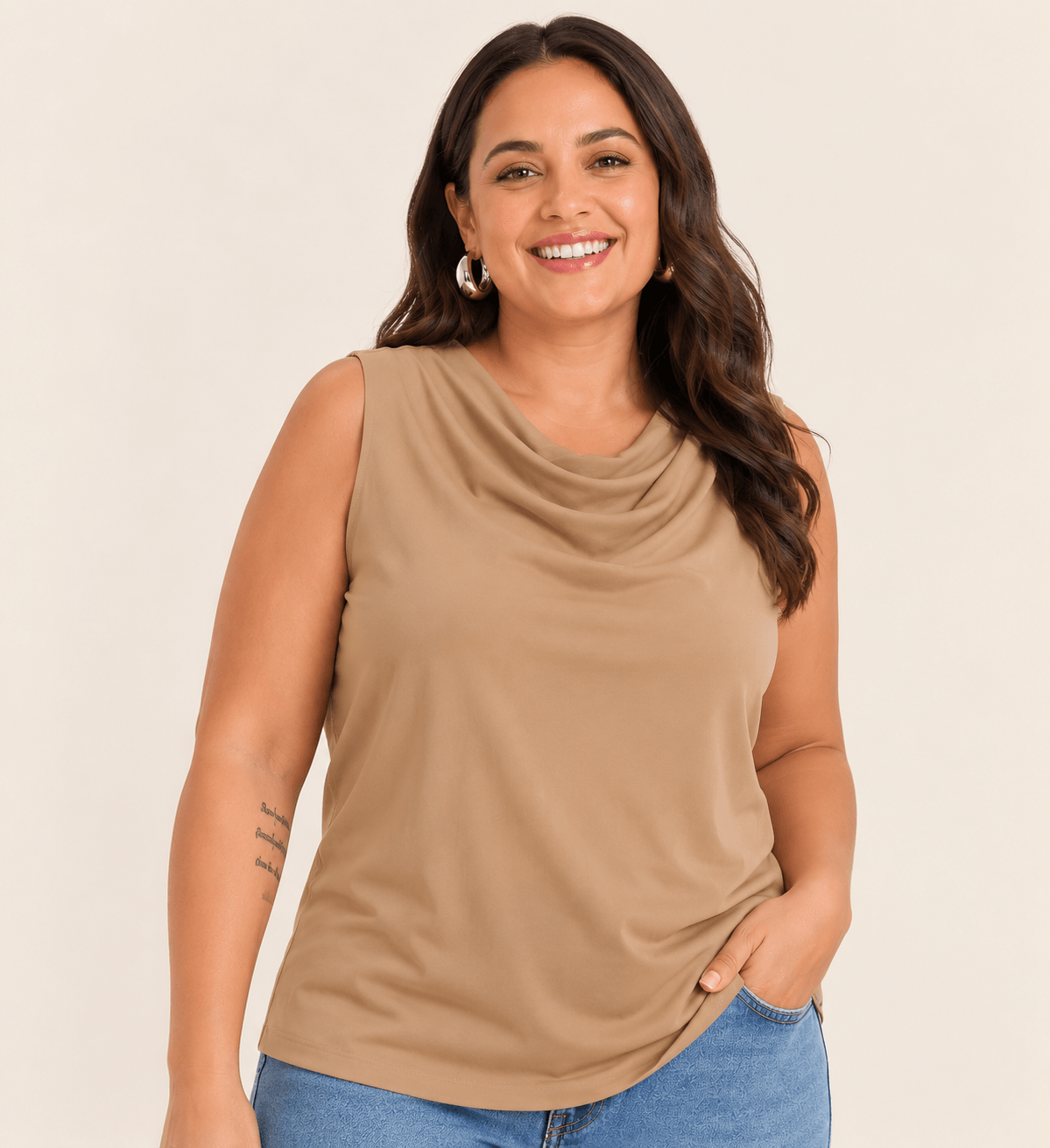 Regata Feminina Plus Size Ref C5114 Bege BEGE