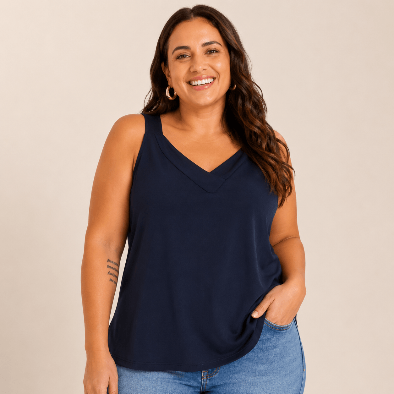 REGATA FEMININA ALÇA LARGA PLUS SIZE C5124 MARINHO 46 LUNENDER MARINHO