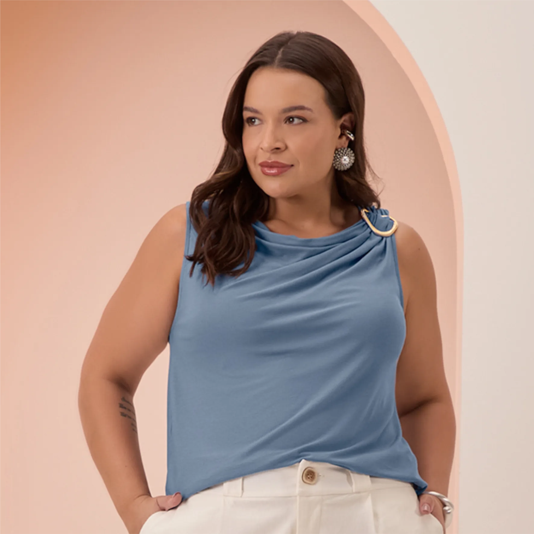 REGATA FEMININA ALÇA LARGA PLUS SIZE C5125 AZUL 46 LUNENDER AZUL