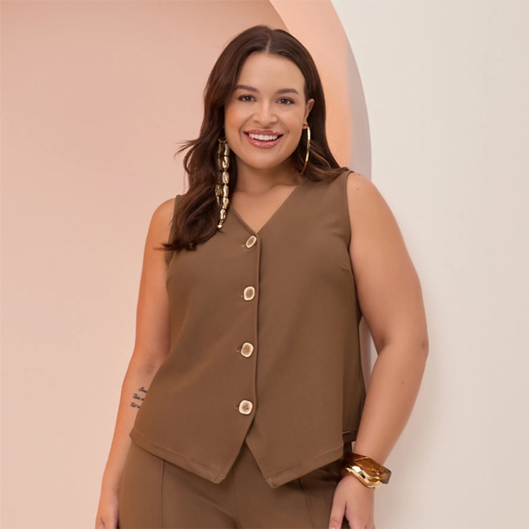 Colete Feminino Plus Size Gorgurinho Ref C5145 Marrom MARROM