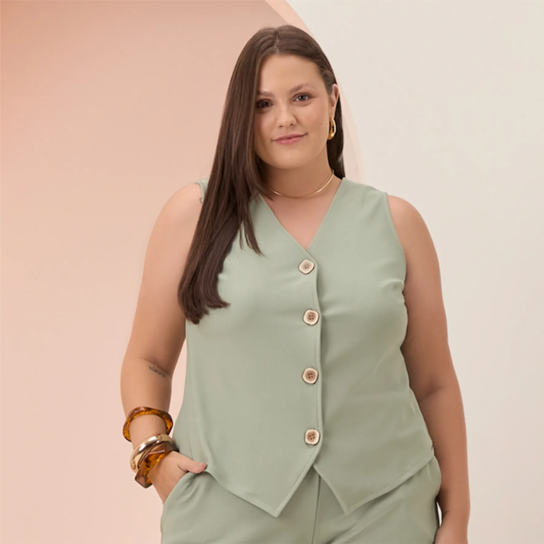 Colete Feminino Plus Size Gorgurinho Ref C5145 Marrom VERDE