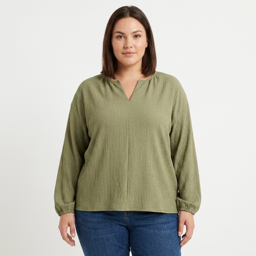 Blusa Feminina Plus Size Manga Longa Ref C8160 Verde VERDE