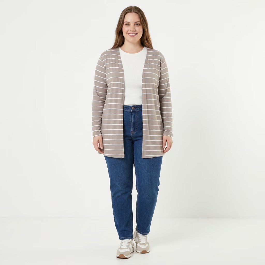 Cardigã Feminino Plus Size Ref C8172 Marrom CINZA