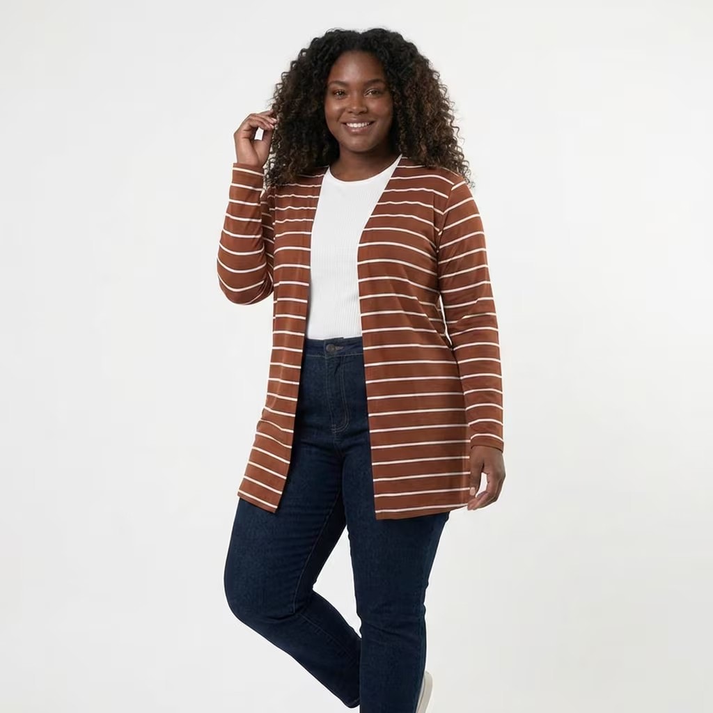 Cardigã Feminino Plus Size Ref C8172 Marrom MARROM