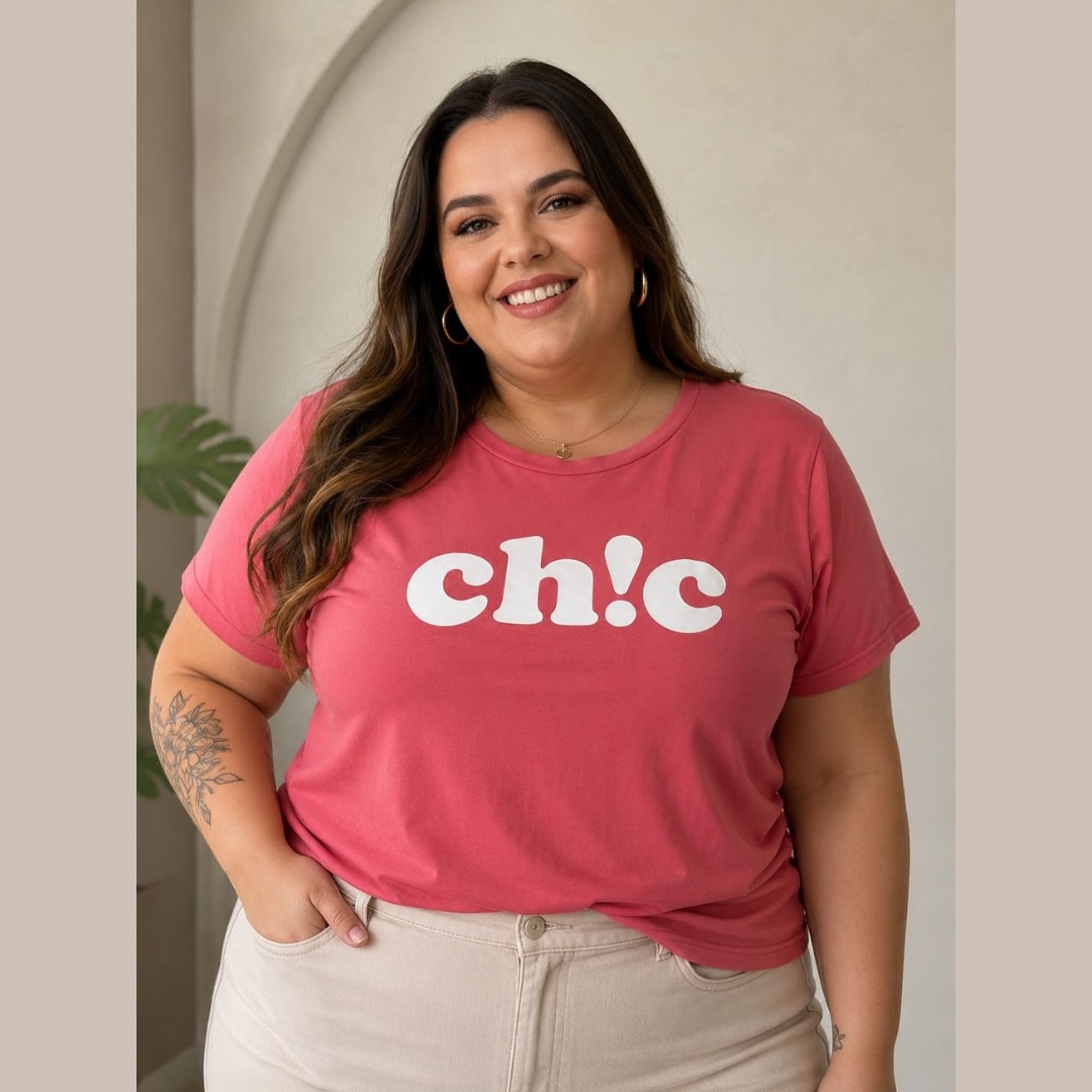 Blusa Feminina Manga Curta Plus Size Ref Chic Goiaba GOIABA