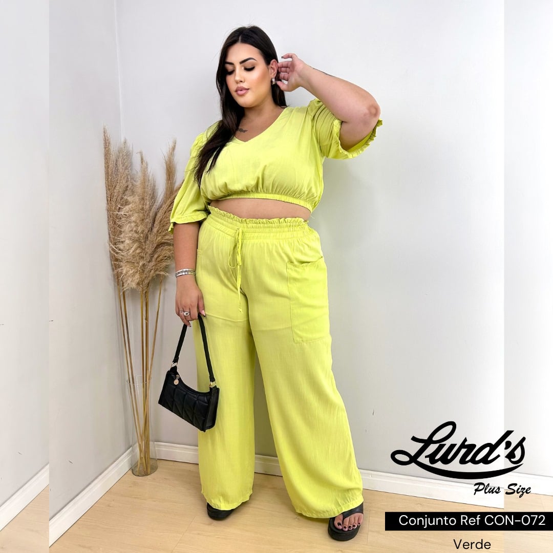 CONJUNTO FEMININO PLUS SIZE CALÇA + CROPPED CON-072 MARRIE VERDE 46 VERDE
