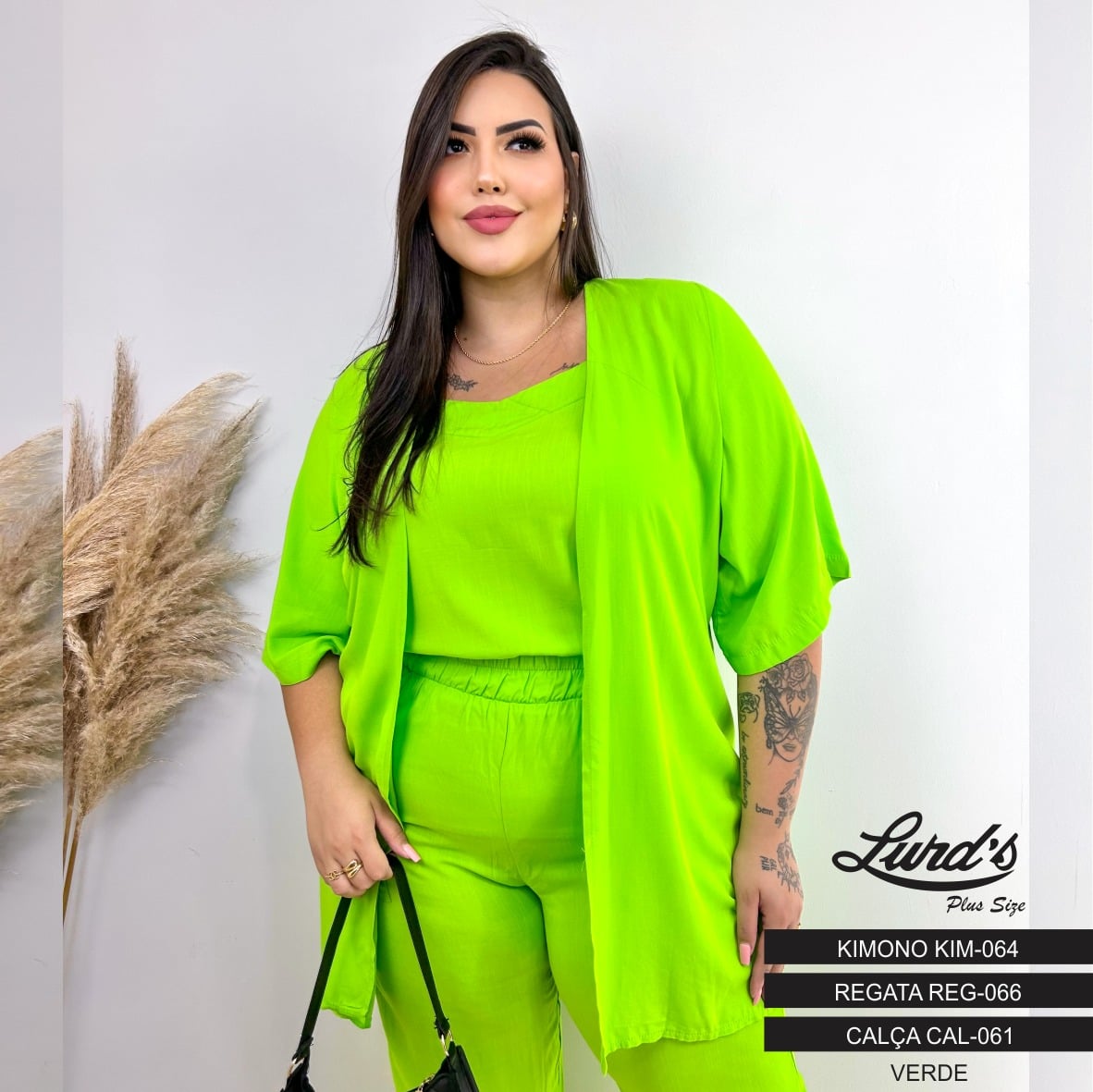 KIMONO FEMININO PLUS SIZE MANGA CURTA KIM-064 MARRIE PRETO 46 VERDE