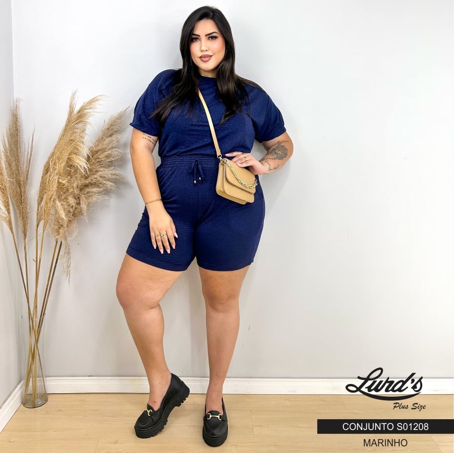 CONJUNTO FEMININO PLUS SIZE BLUSA + SHORTS S01208 ROVITEX MARINHO 46 48 MARINHO