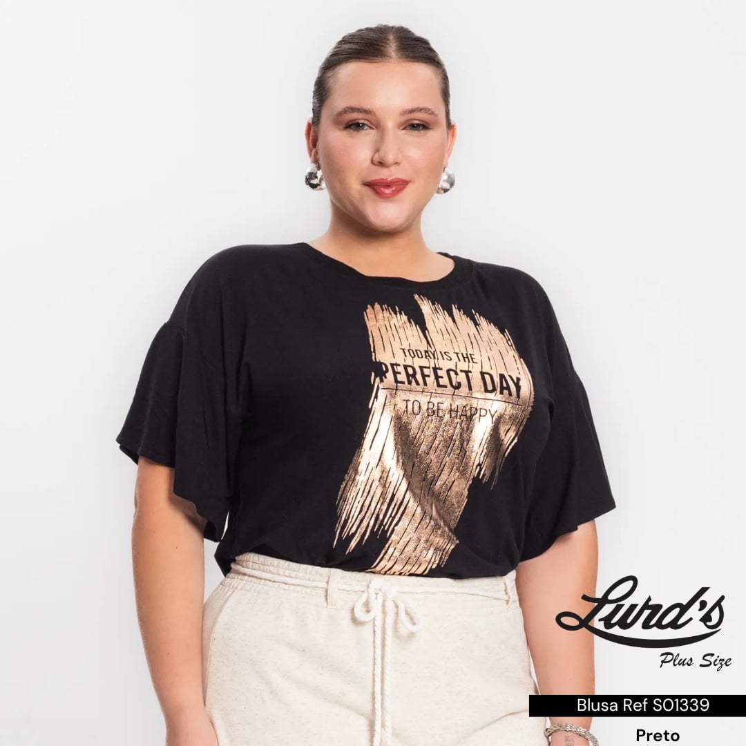 BLUSA FEMININA PLUS SIZE MANGA CURTA S01339 ROVITEX PRETO 46 48 PRETO