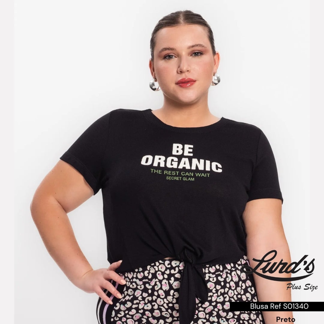 BLUSA FEMININA PLUS SIZE MANGA CURTA S01340 ROVITEX PRETO 46 48 PRETO