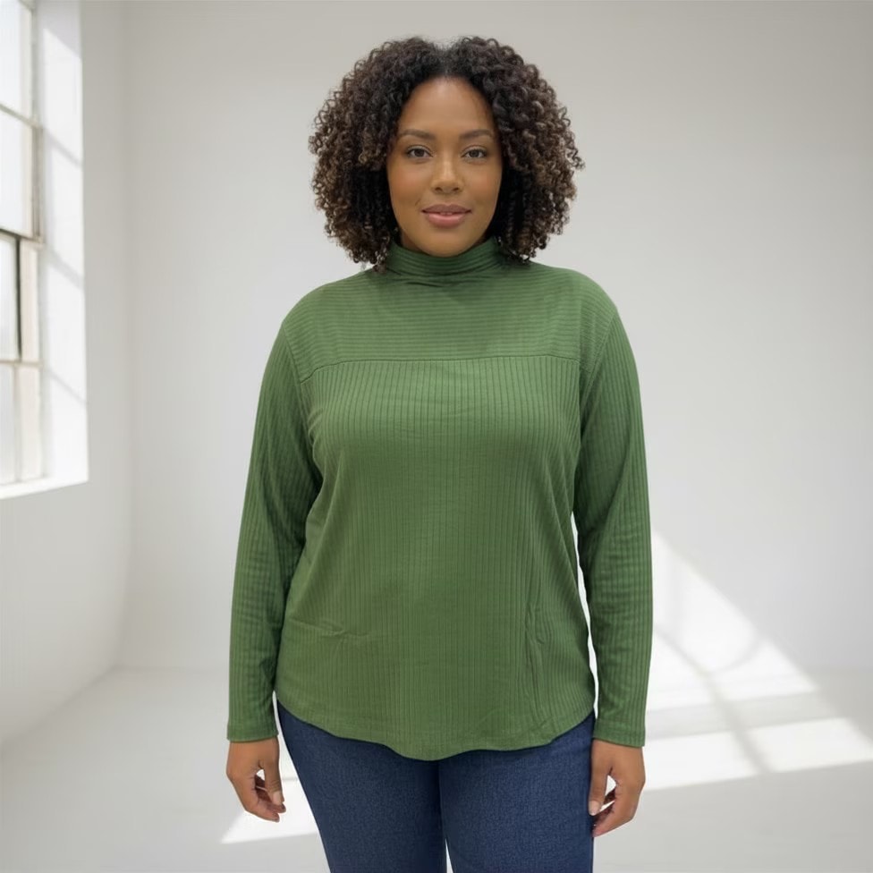 Blusa Feminina Plus Size Manga Longa Ref S01745 Verde VERDE