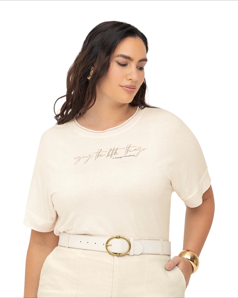 Blusa Feminina Manga Curta Plus Size Ref S01789 Off White OFF WHITE