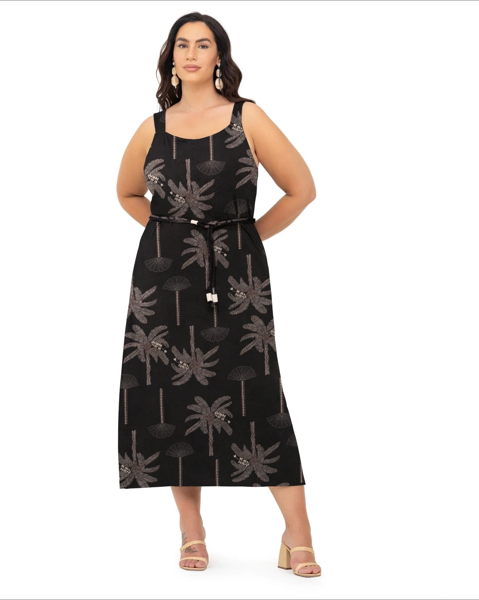 Vestido Mid Sem Manga Plus Size Ref S01790 Preto PRETO
