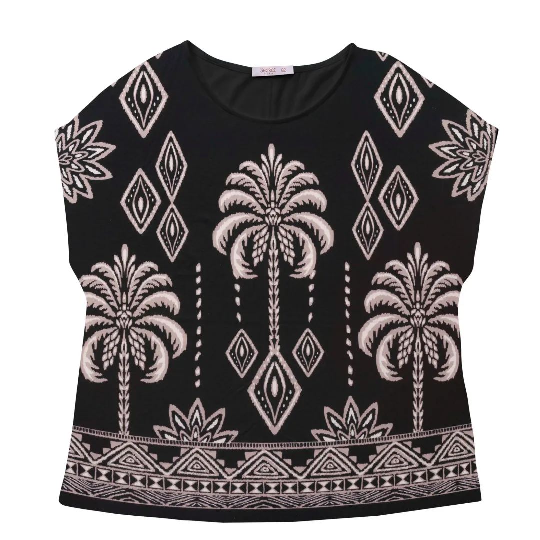 BLUSA FEMININA MANGA CURTA PLUS SIZE S01828 OFF WHITE 46 ROVITEX PRETO