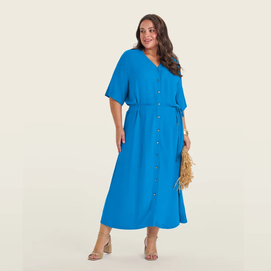 Vestido Mid Manga Curta Plus Size Ref S01871 Azul TITA AZUL