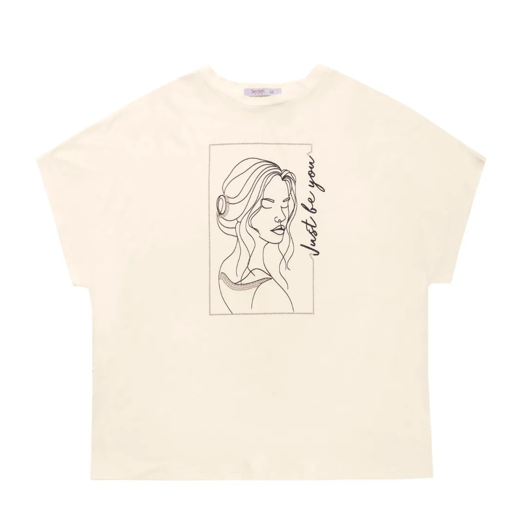 Blusa Feminina Manga Curta Plus Size Ref S01879 Off White OFF WHITE