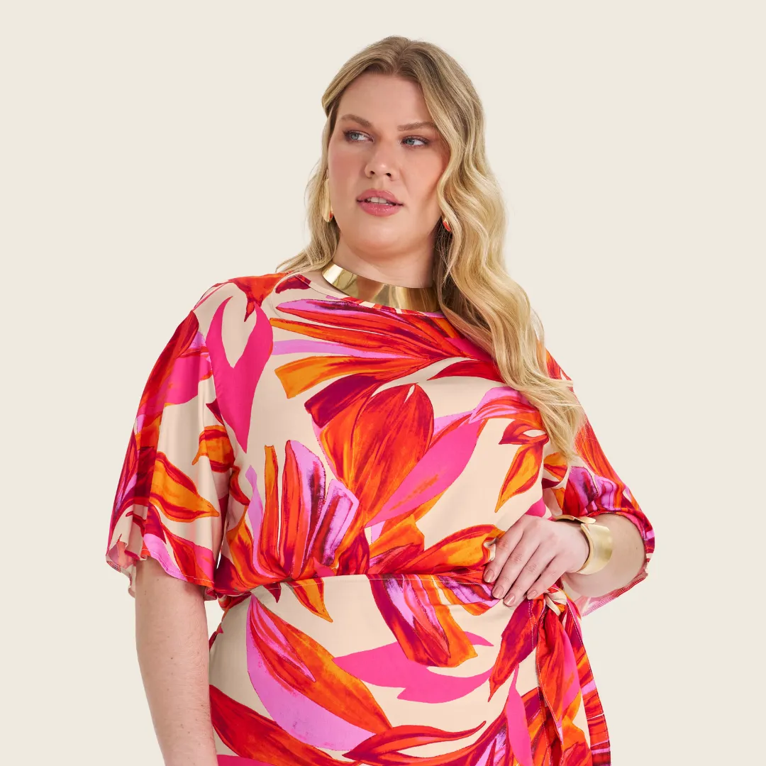 Blusa Feminina Manga Curta Plus Size Ref S01884 Estampa Pink ESTAMPA PINK