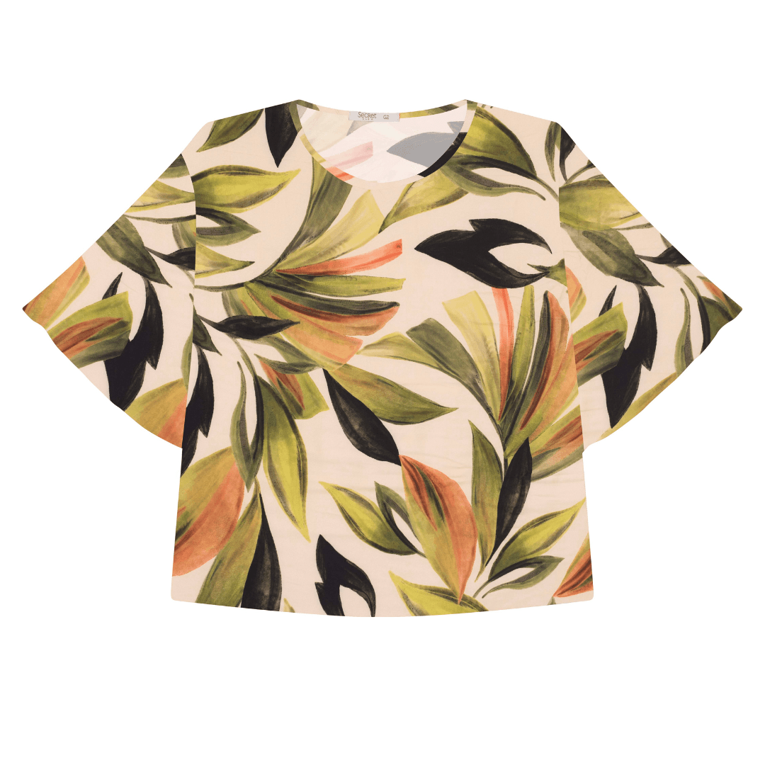 Blusa Feminina Manga Curta Plus Size Ref S01884 Estampa Pink ESTAMPA VERDE