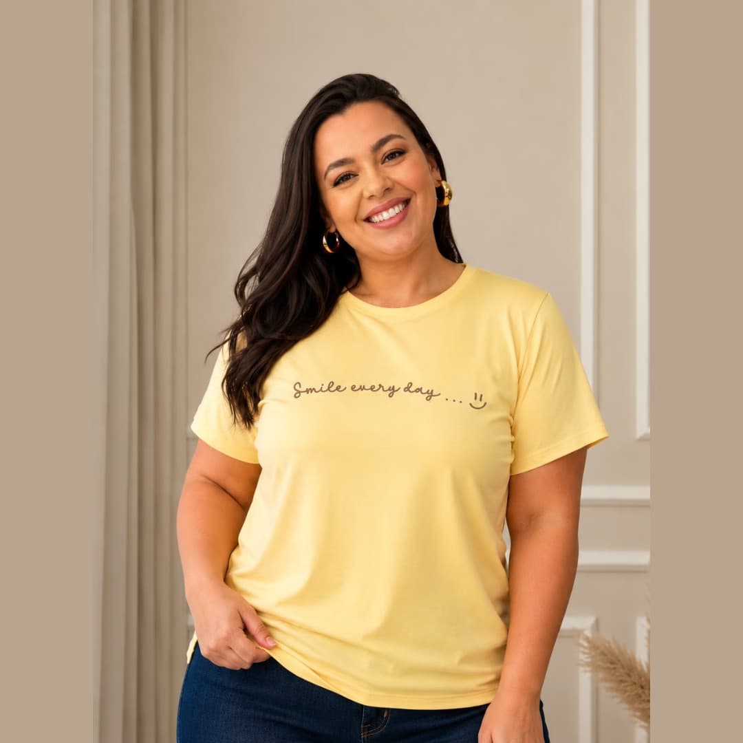 Blusa Feminina Manga Curta Plus Size Ref Smile Manteiga MANTEIGA
