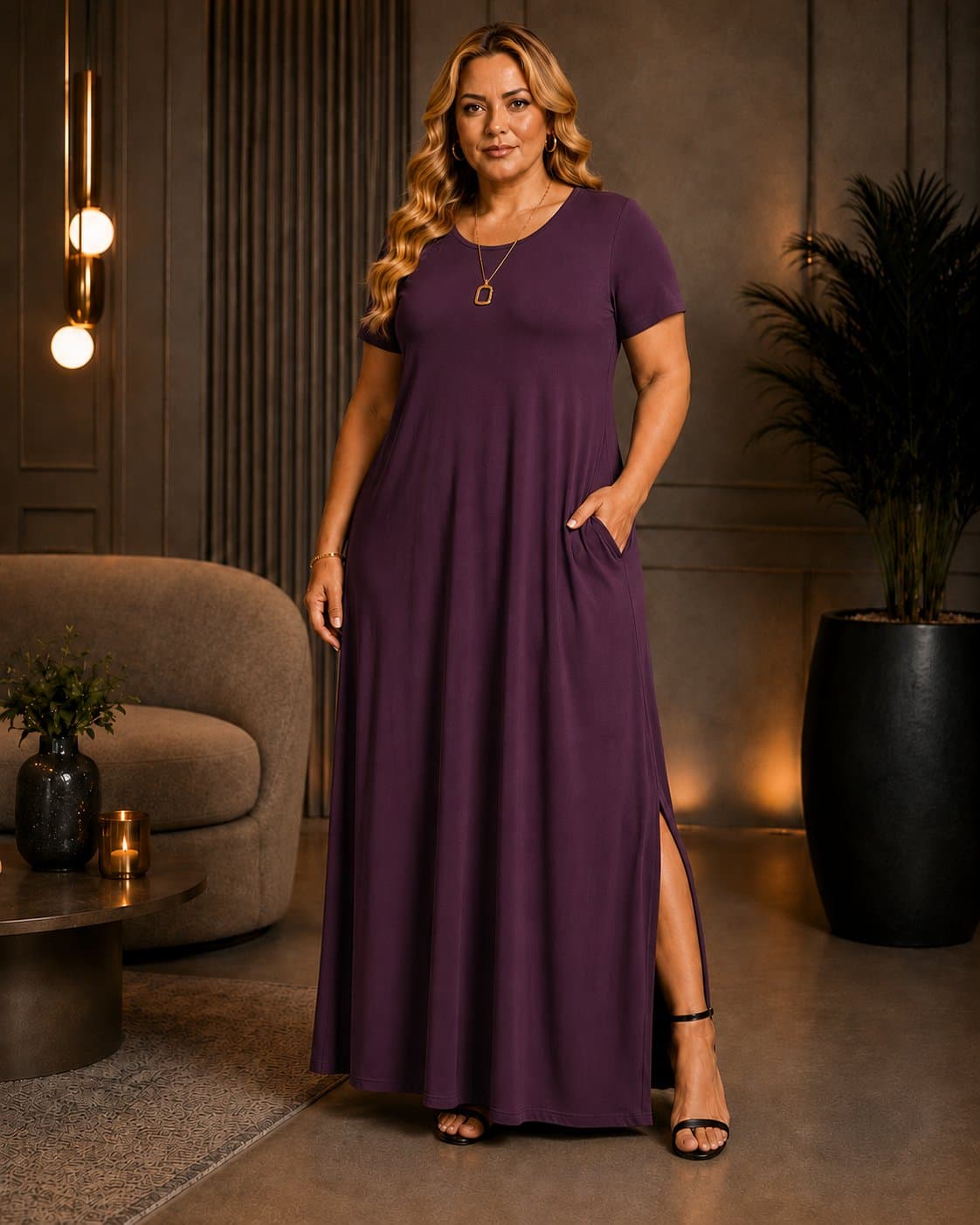 VESTIDO LONGO MANGA CURTA PLUS SIZE VLM-222 PRETO 46 MARRIE UVA