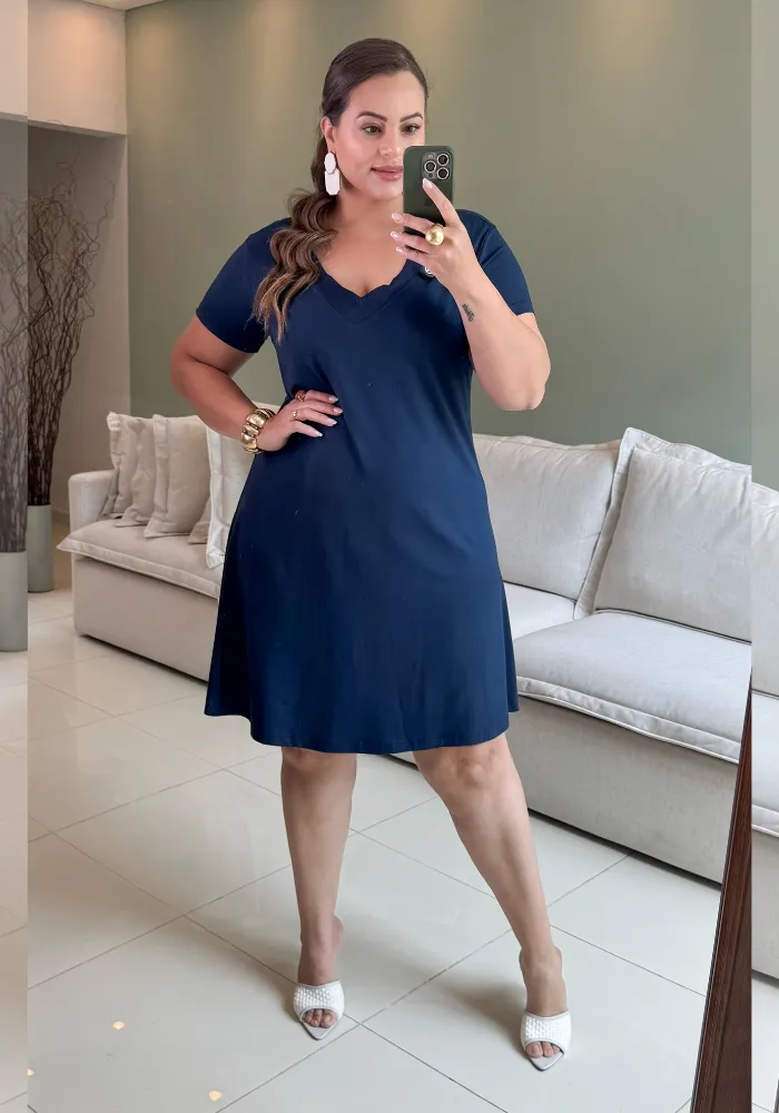 Vestido Plus Size Manga Curta Ref VMM-003 Preto MARINHO