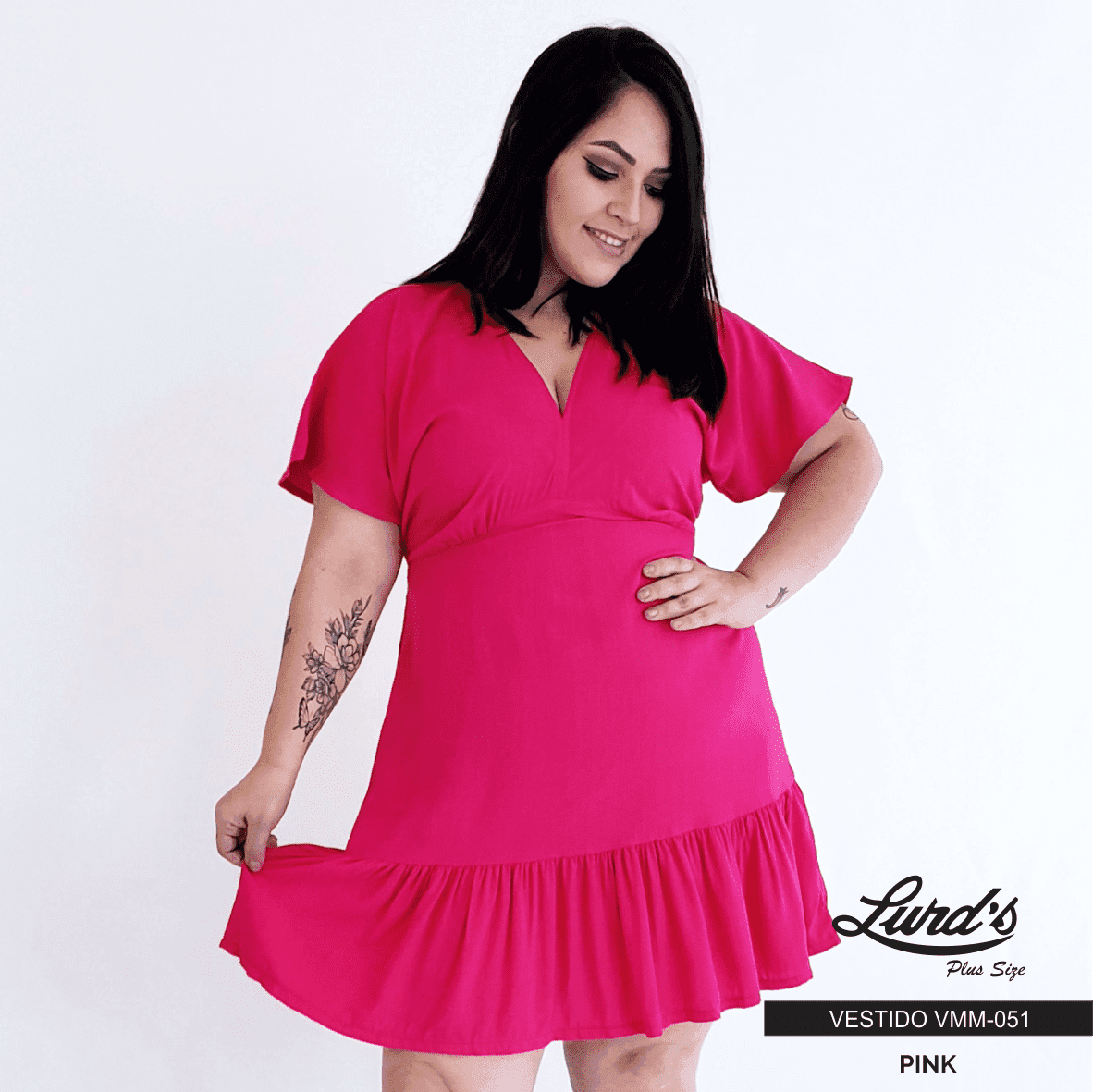 VESTIDO PLUS SIZE MANGA CURTA VMM-051 MARRIE PINK 46 PINK