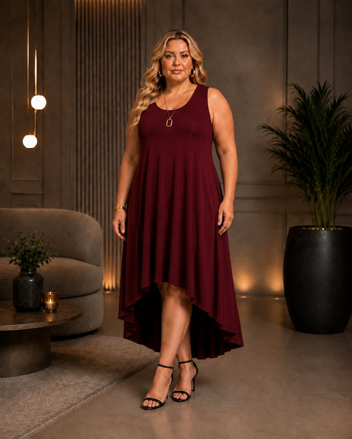 Vestido Midi Sem Manga Plus Size Ref VMS-223 Blush BLUSH